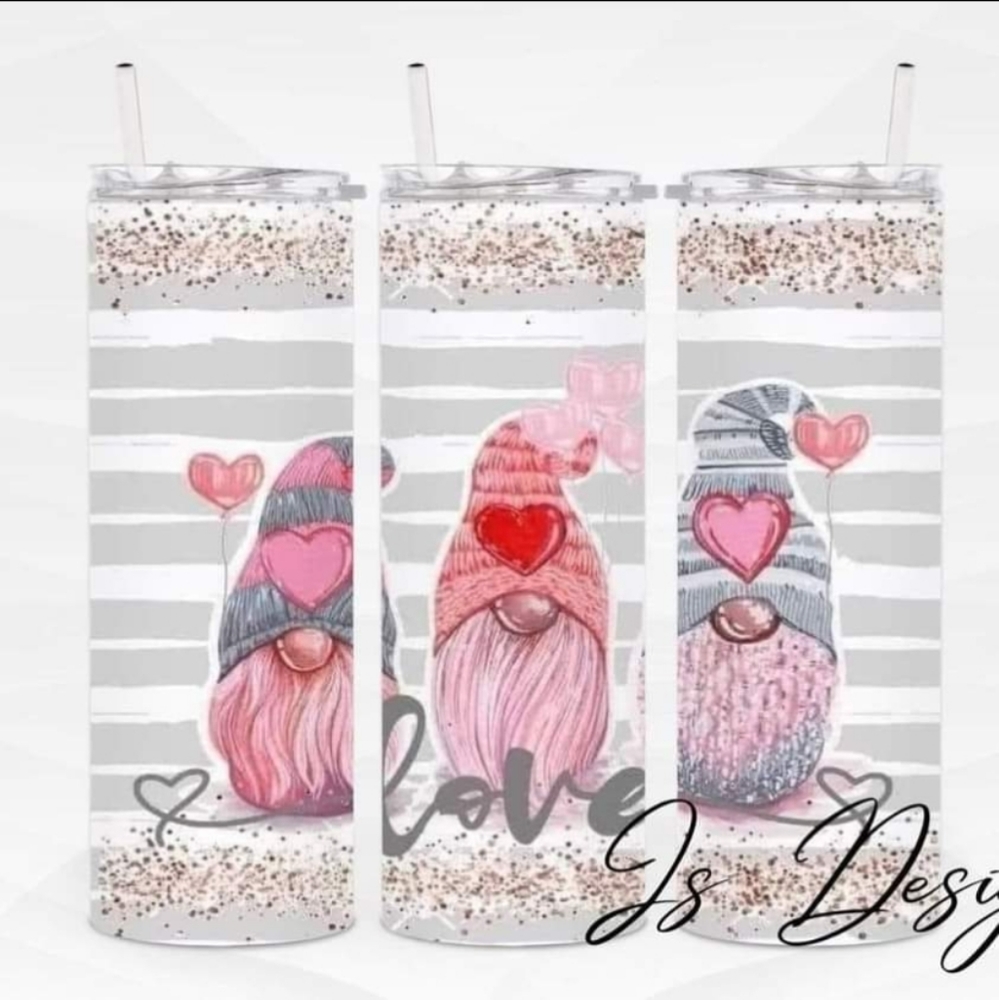 Valentine's Day love Gnomes gray & pink 20 oz skinny Tumbler